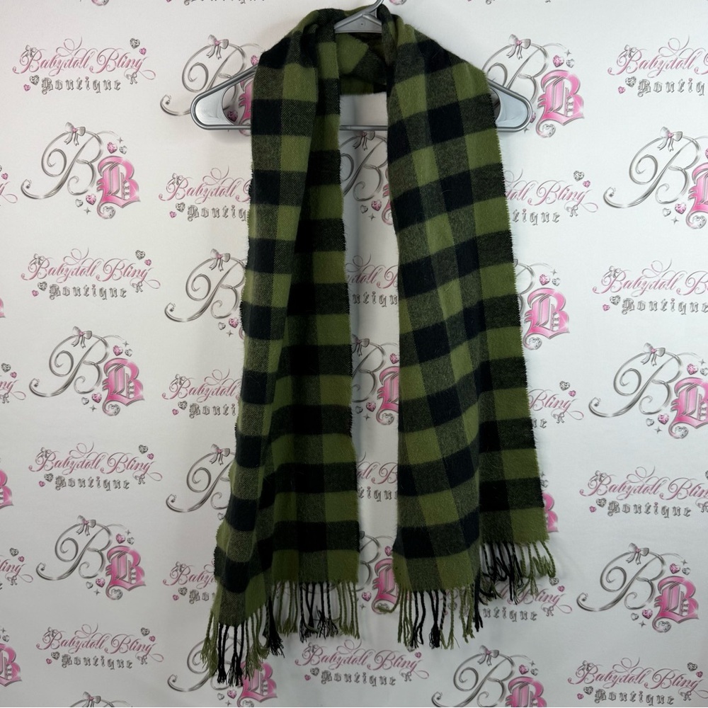 Scarf scarve plaid checker checkered print Green and Black Plaid Scarf